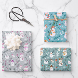 Hoja De Papel De Regalo Navidades de Snowmen Greenery y Snowflakes