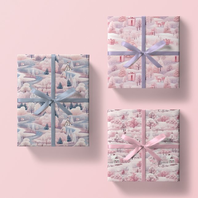 Hoja De Papel De Regalo Navidades de Snowscaps rosados de Rubor envuelven  (Subido por el creador)