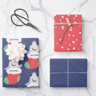 Hoja De Papel De Regalo Navidades de tiburón burlón se remueven