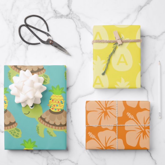 Hoja De Papel De Regalo Navidades de tortugas marinas (Anverso)