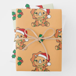 Hoja De Papel De Regalo Navidades de Triceratops Animales de Invierno de v
