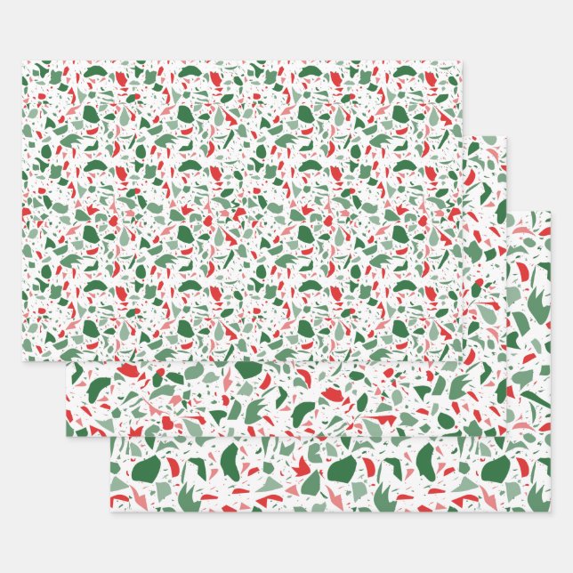 Hoja De Papel De Regalo Navidades de vacaciones del patrón Verde y Rojo Te (Set)