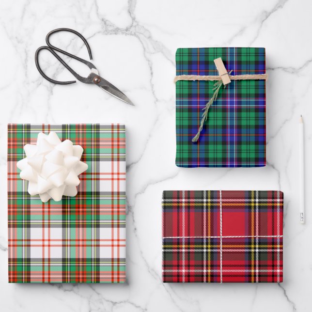 Hoja De Papel De Regalo Navidades de vacaciones Escocia Tartan Plaid surti (Anverso)