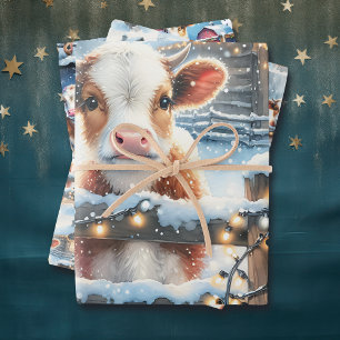 Hoja De Papel De Regalo Navidades de vacas rurales festivas