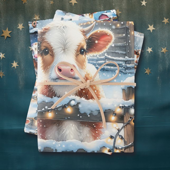 Hoja De Papel De Regalo Navidades de vacas rurales festivas (Subido por el creador)
