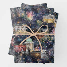 Hoja De Papel De Regalo Navidades de Washington DC y acuarelas de Año Nuev