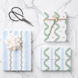 Hoja De Papel De Regalo Navidades de Watercolor Blue Bow Fruit Garland