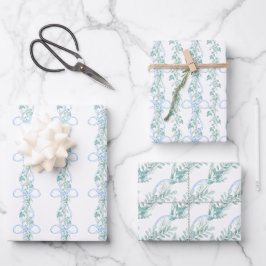 Hoja De Papel De Regalo Navidades de Watercolor Blue Bow Garland