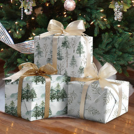 Hoja De Papel De Regalo Navidades de Watercolor Winter Forest Rustic
