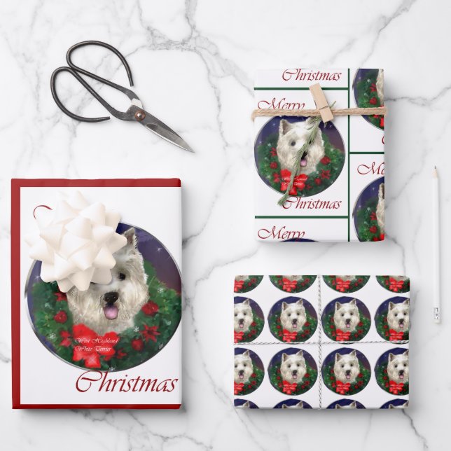 Hoja De Papel De Regalo Navidades de West Highland White Terrier (Anverso)