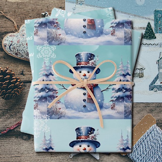Hoja De Papel De Regalo Navidades de Winter Forest Snowman | Turquesa (Subido por el creador)
