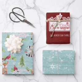 Hoja De Papel De Regalo Navidades de Woodland Forest Animals Deer Fox Snow