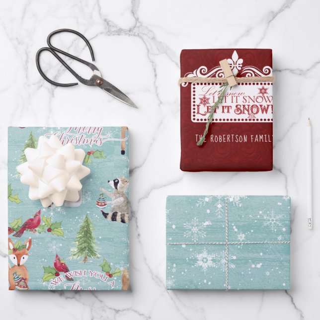 Hoja De Papel De Regalo Navidades de Woodland Forest Animals Deer Fox Snow (Anverso)