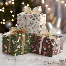 Hoja De Papel De Regalo Navidades de Woodland rústicos hongos de invierno