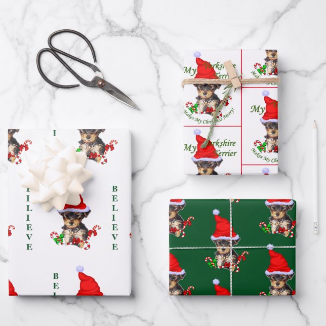 Hoja De Papel De Regalo Navidades de Yorkshire Terrier (Anverso)