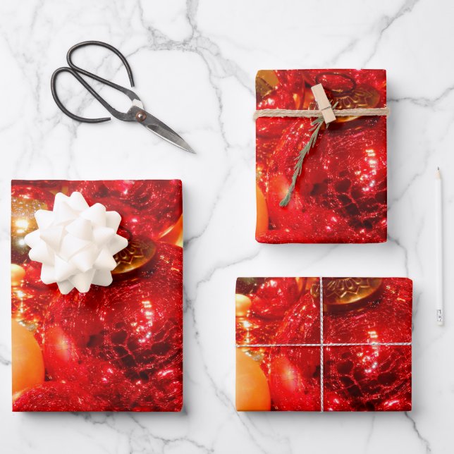 Hoja De Papel De Regalo Navidades Decoración de vidrio rojo Baubles (Anverso)