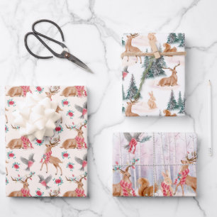 Hoja De Papel De Regalo Navidades Deer Wildlife Rabbits Squirrels