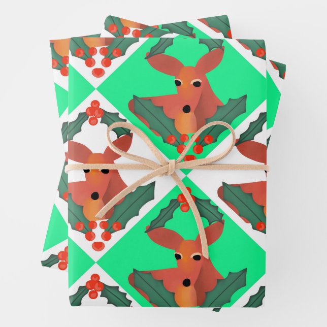 Hoja De Papel De Regalo Navidades Deer With Holly (In situ)