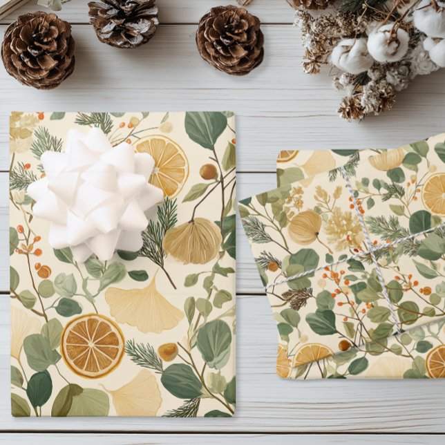 Hoja De Papel De Regalo Navidades del Citrus Botánico (Botanical Citrus Christmas Wrapping Paper)