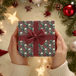 Hoja De Papel De Regalo Navidades del cráneo gótico envolviendo esqueleto