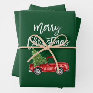 Hoja De Papel De Regalo Navidades del guión del pincel Rojo Camión Verde