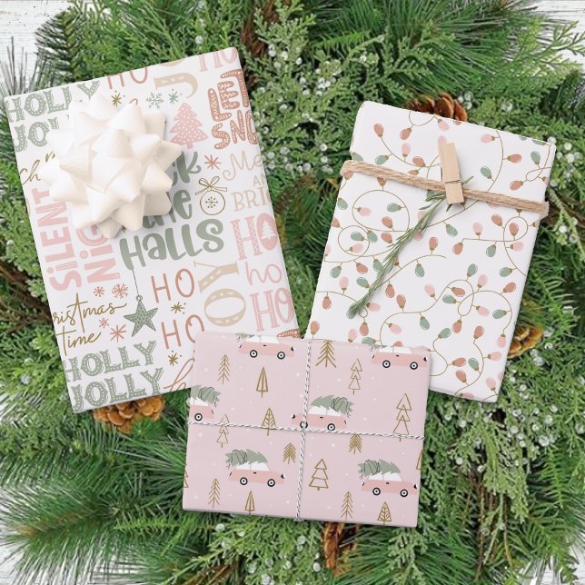 Hoja De Papel De Regalo Navidades del Pastel Verde Rosa Holly Jolly (Subido por el creador)