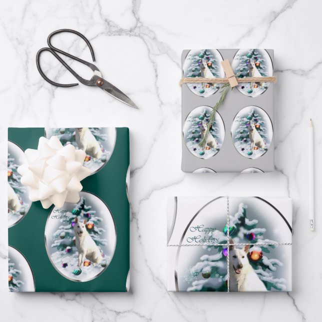 Hoja De Papel De Regalo Navidades del Pastor Alemán Blanco (Anverso)