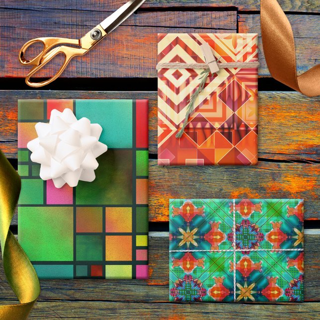 Hoja De Papel De Regalo Navidades del patrón artístico de abstracto festiv (Festive and colorful Christmas abstract art wrapping paper sheets.)