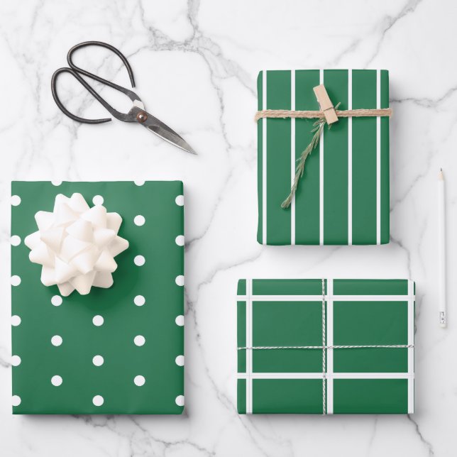 Hoja De Papel De Regalo Navidades del patrón blanco verde (Anverso)