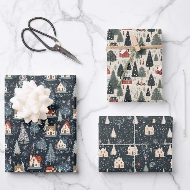 Hoja De Papel De Regalo Navidades del patrón de árbol de invierno (Anverso)