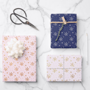 Hoja De Papel De Regalo Navidades del patrón de copos de nieve de oro azul