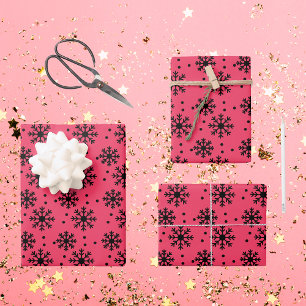 Hoja De Papel De Regalo Navidades del patrón de copos de nieve rosa y negr