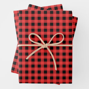 Hoja De Papel De Regalo Navidades del patrón de Gingham rojo y negro