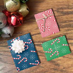Hoja De Papel De Regalo Navidades del patrón de los Candy Canes y Snowflak