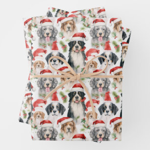 Hoja De Papel De Regalo Navidades del patrón de perros de Santa Claus