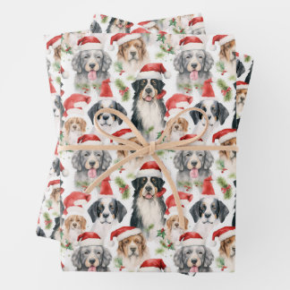 Hoja De Papel De Regalo Navidades del patrón de perros de Santa Claus