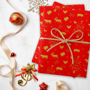 Hoja De Papel De Regalo Navidades del Vegan del cerezo Animales de Granja