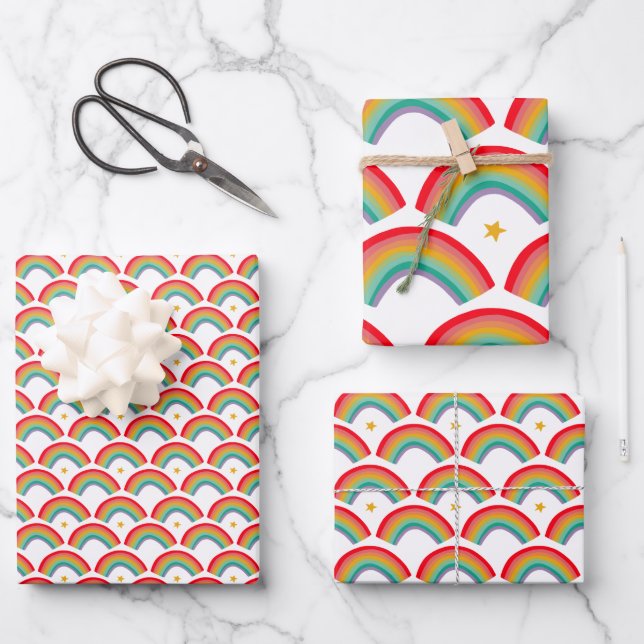 Hoja De Papel De Regalo Navidades dibujados a mano con estrellas del arcoi (Anverso)