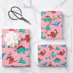 Hoja De Papel De Regalo Navidades Dinosaurios niños divertidos vacaciones 