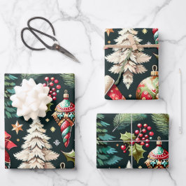 Hoja De Papel De Regalo Navidades Diseño Patrón 9 Hoja plana Set de 3