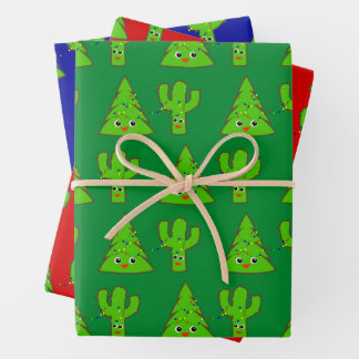 Hoja De Papel De Regalo Navidades divertidos de Cactus de Árbol Azul Verde