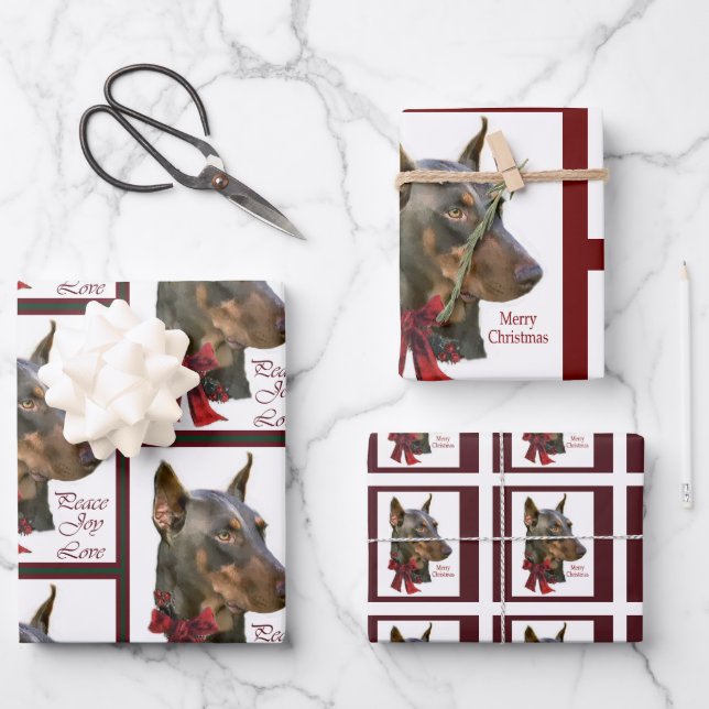 Hoja De Papel De Regalo Navidades Doberman Pinscher (Anverso)
