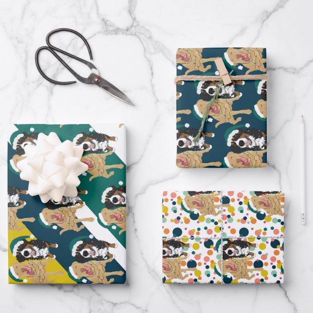 Hoja De Papel De Regalo Navidades Dudley Labrador y Perro de Montaña Berné (Anverso)