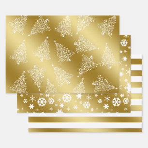 Hoja De Papel De Regalo Navidades elegantes de oro y blanco