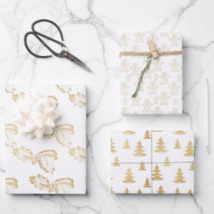 Hoja De Papel De Regalo Navidades elegantes de oro y blanco