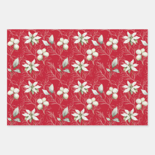Hoja De Papel De Regalo Navidades elegantes de poinsettia blanca