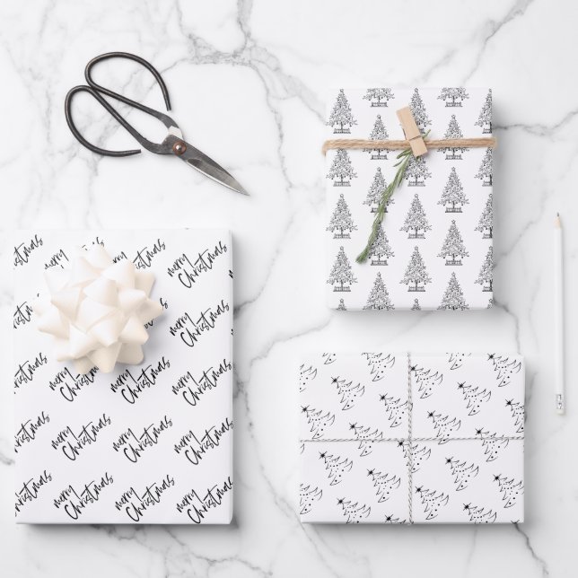Hoja De Papel De Regalo Navidades elegantes en blanco y negro (Anverso)