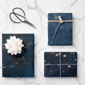 Hoja De Papel De Regalo Navidades elegantes estrellas de oro de lujo patró