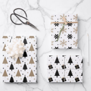 Hoja De Papel De Regalo Navidades elegantes Patrón escandinavo de oro neg