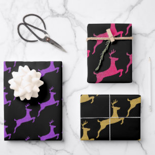 Hoja De Papel De Regalo Navidades Elegantes Purpurina De Color Reno En Neg